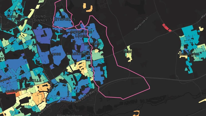 House price heatmap showing property values across Northampton
