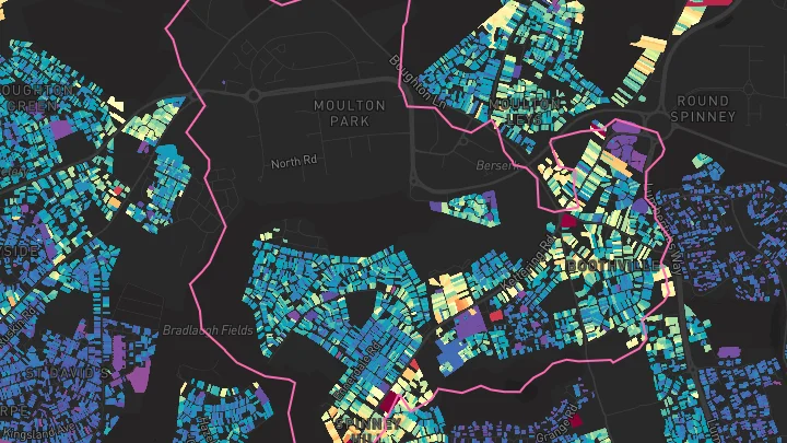 House price heatmap showing property values across Northampton