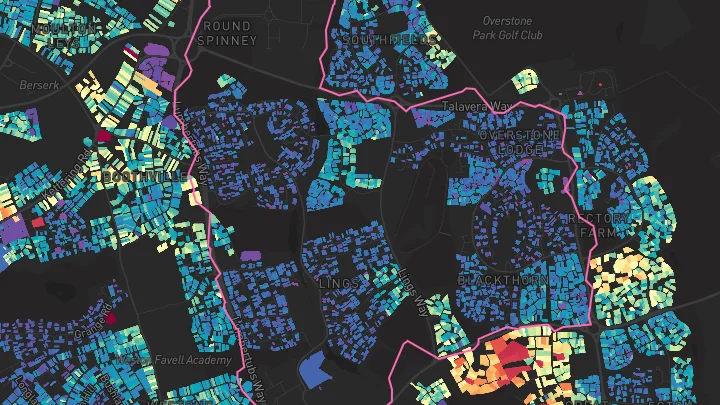 House price heatmap showing property values across Northampton