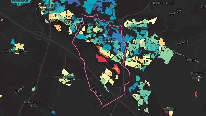 House price heatmap showing property values across Northampton