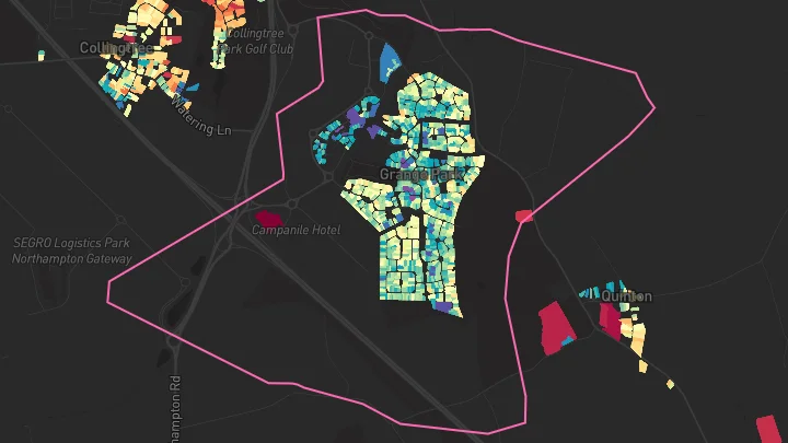 House price heatmap showing property values across Grange Park