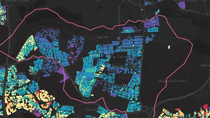 House price heatmap showing property values across Northampton