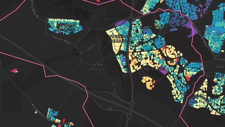 House price heatmap showing property values across Northampton