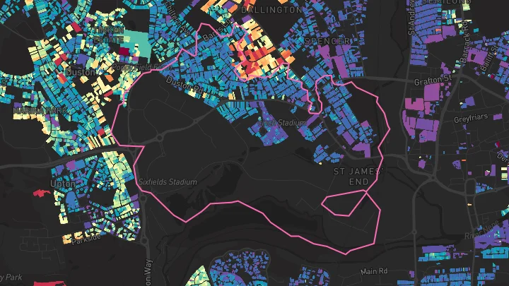 House price heatmap showing property values across Northampton