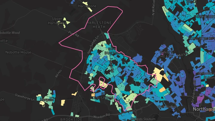 House price heatmap showing property values across Northampton