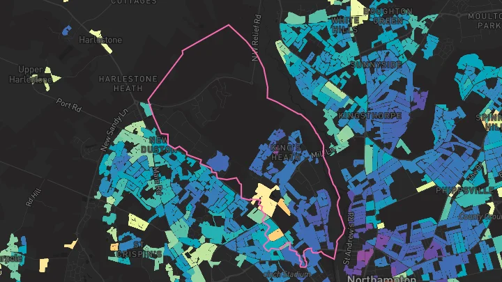 House price heatmap showing property values across Northampton