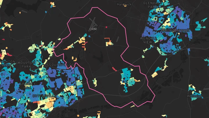 House price heatmap showing property values across Earls Barton