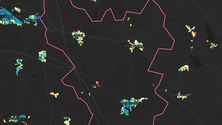 House price heatmap showing property values across Long Buckby