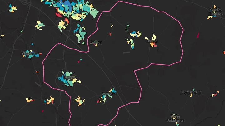 House price heatmap showing property values across Roade