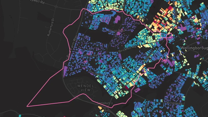 House price heatmap showing property values across Wellingborough