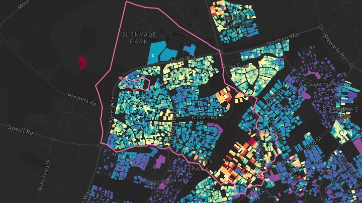 House price heatmap showing property values across Wellingborough