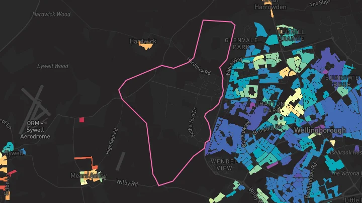 House price heatmap showing property values across Park Farm Industrial Estate