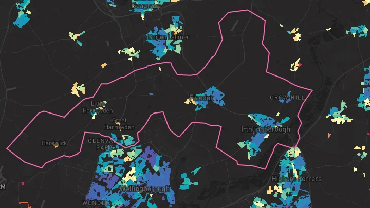 House price heatmap showing property values across Irthlingborough