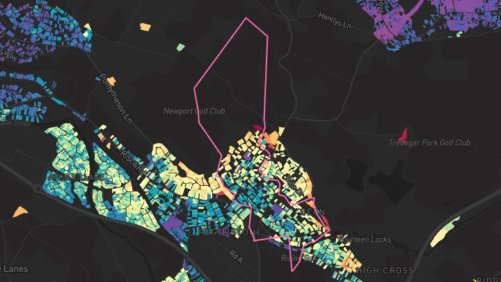 House price heatmap showing property values across Rogerstone