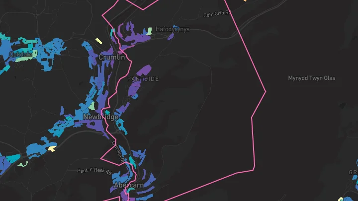 House price heatmap showing property values across Abercarn