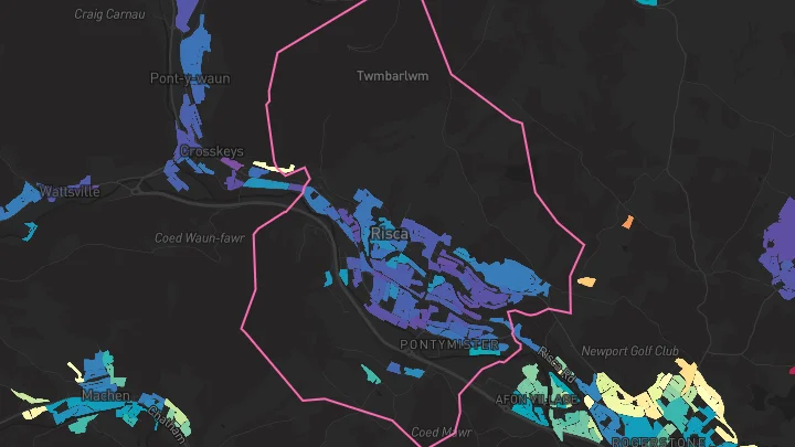 House price heatmap showing property values across Risca