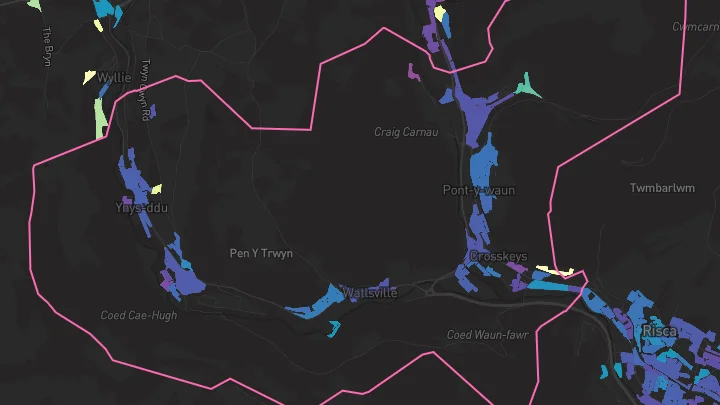 House price heatmap showing property values across Cross Keys