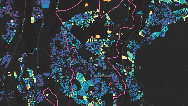 House price heatmap showing property values across Blackwood