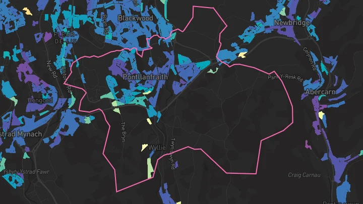 House price heatmap showing property values across Pontllanfraith