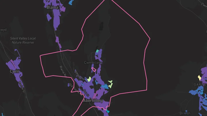 House price heatmap showing property values across Abertillery