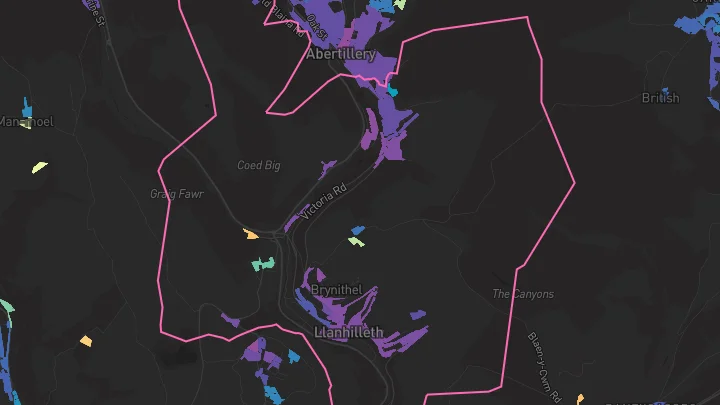 House price heatmap showing property values across Six Bells