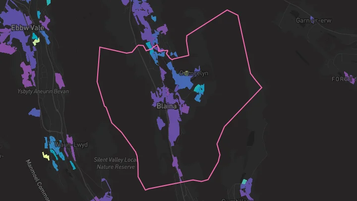 House price heatmap showing property values across Blaina
