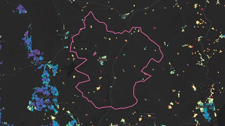 House price heatmap showing property values across Usk