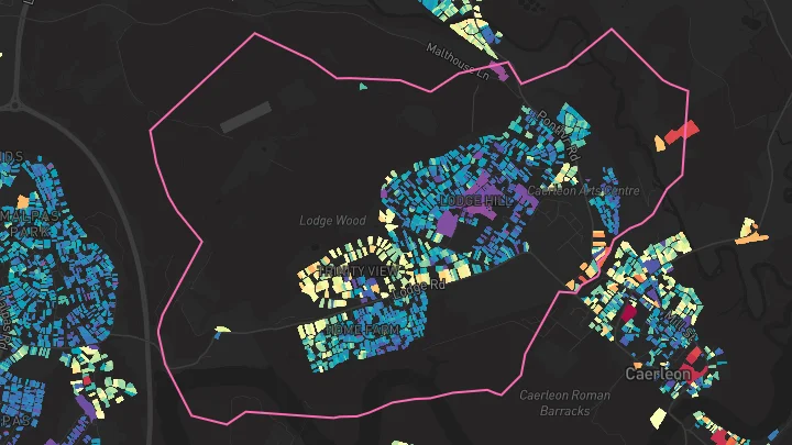 House price heatmap showing property values across Caerleon