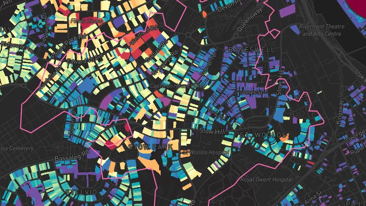 House price heatmap showing property values across Newport