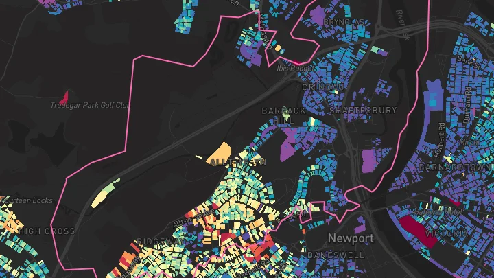 House price heatmap showing property values across Newport