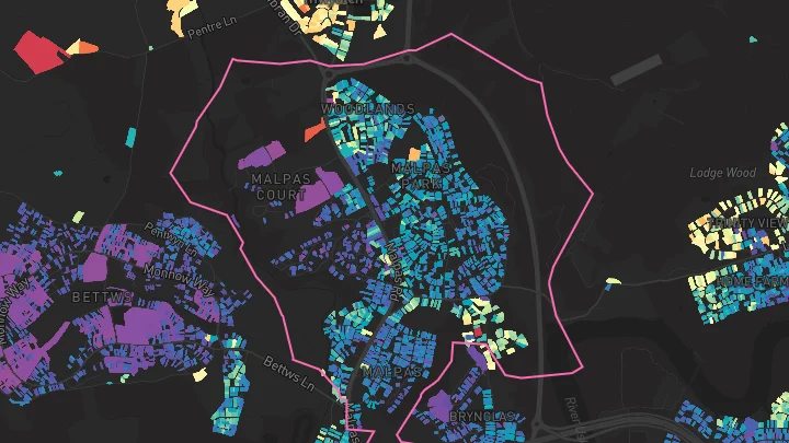 House price heatmap showing property values across Newport