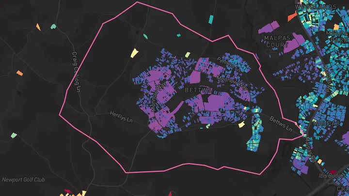 House price heatmap showing property values across Bettws