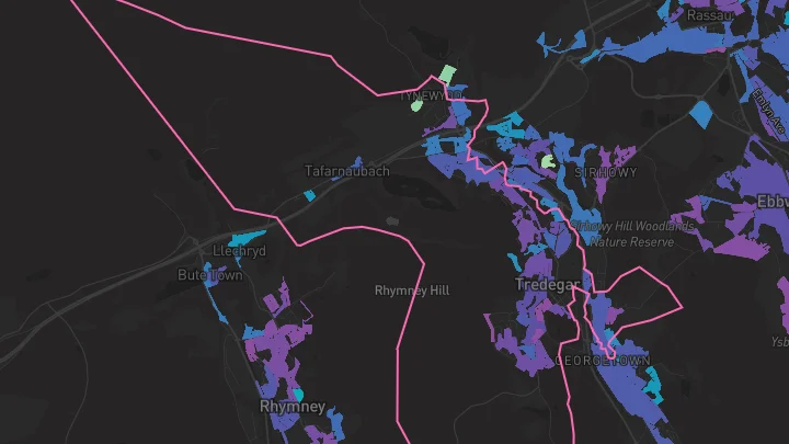 House price heatmap showing property values across Tredegar