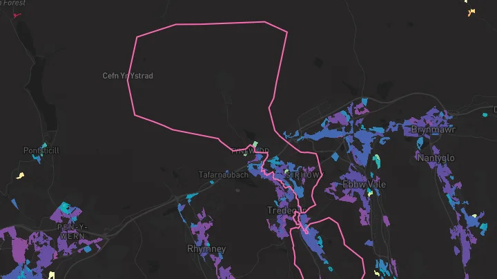 House price heatmap showing property values across Tredegar