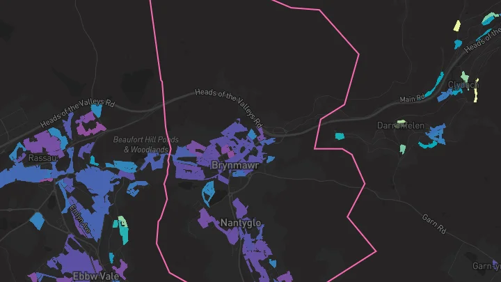 House price heatmap showing property values across Brynmawr