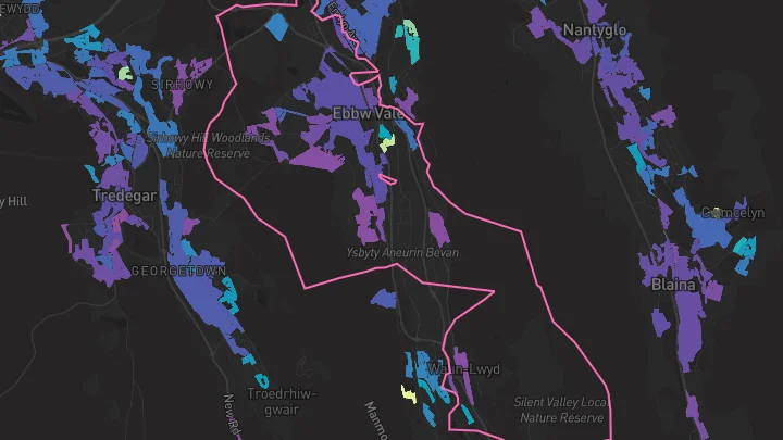 House price heatmap showing property values across Ebbw Vale