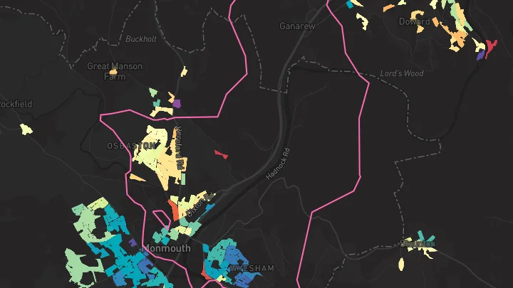House price heatmap showing property values across Wyesham
