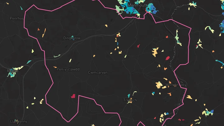 House price heatmap showing property values across Llandogo