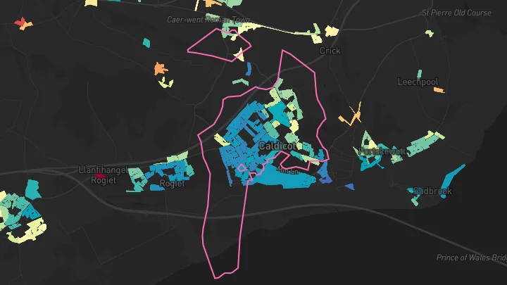 House price heatmap showing property values across Caldicot