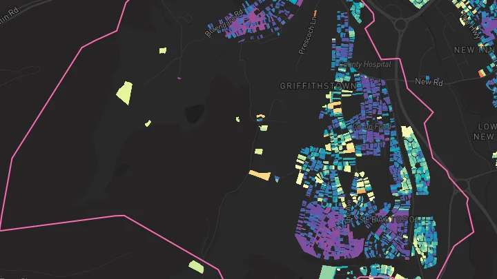House price heatmap showing property values across Griffithstown