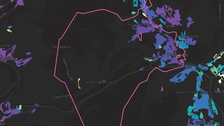 House price heatmap showing property values across Pontnewynydd