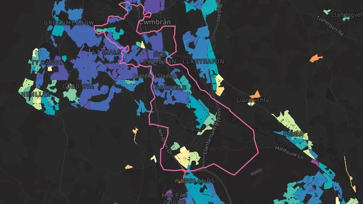 House price heatmap showing property values across Llantarnam