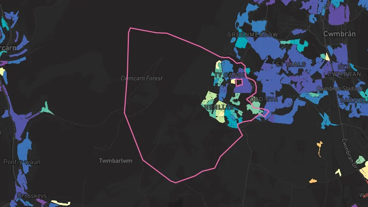 House price heatmap showing property values across Henllys