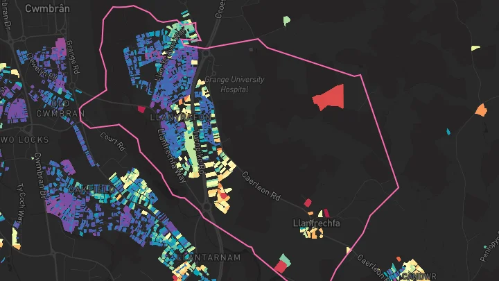 House price heatmap showing property values across Llanyravon