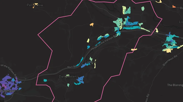 House price heatmap showing property values across Gilwern