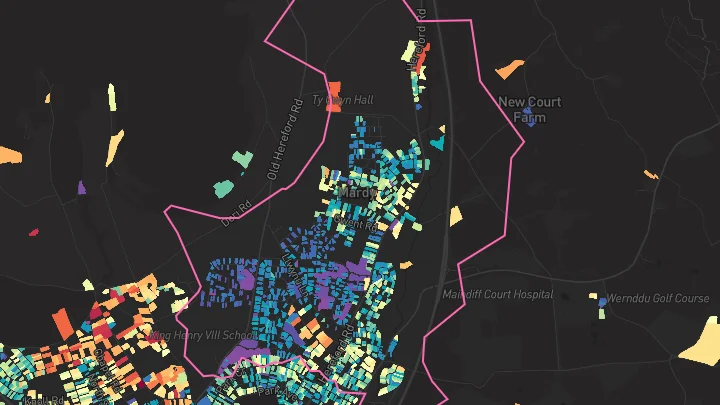 House price heatmap showing property values across Abergavenny
