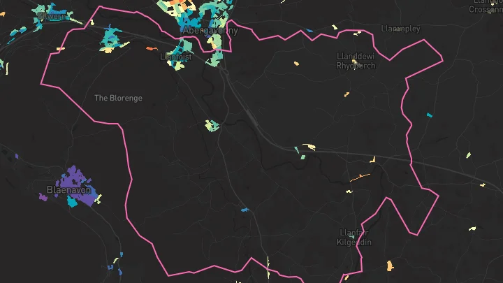 House price heatmap showing property values across Llanfoist