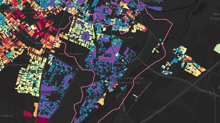 House price heatmap showing property values across Norwich
