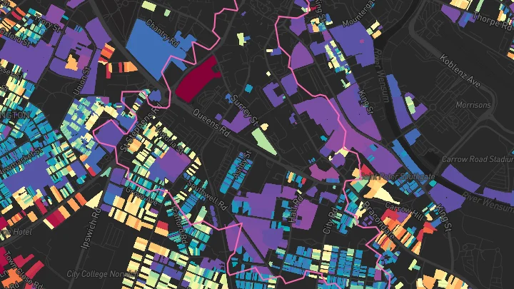House price heatmap showing property values across Norwich