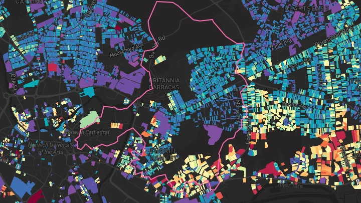 House price heatmap showing property values across Norwich